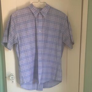 Lands' End Men's Light Blue Plaid Button Down Shirt
